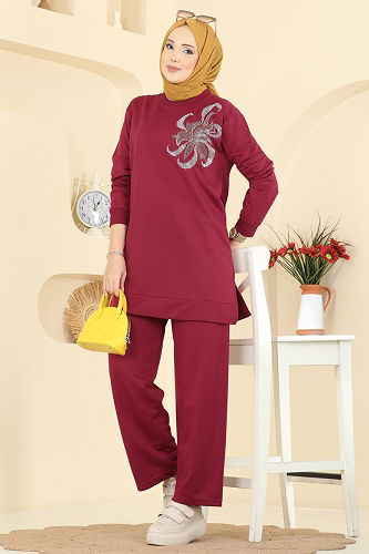 moda selvim طقم خمري 212OZN1046 - Thumbnail