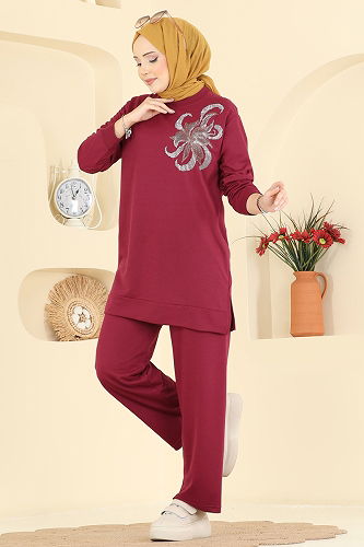 moda selvim طقم خمري 212OZN1046 - Thumbnail