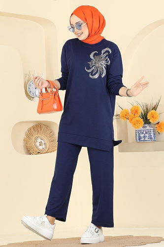 moda selvim طقم كحلي 212OZN1046 - Thumbnail