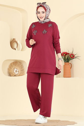 moda selvim طقم خمري 213OZN1046 - Thumbnail