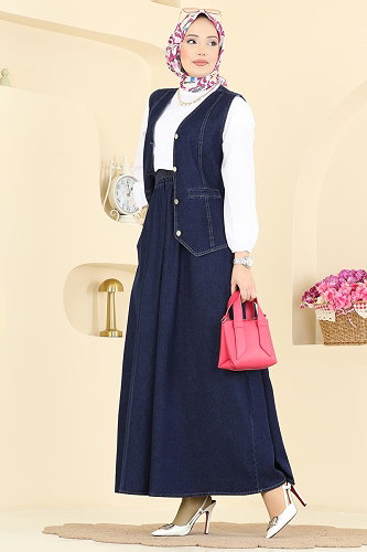 moda selvim طقم جينز غامق 2186ORG1169 - Thumbnail