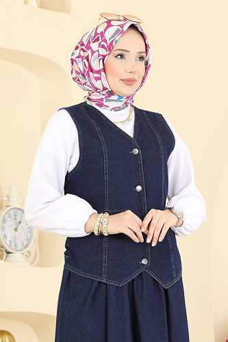 moda selvim طقم جينز غامق 2186ORG1169 - Thumbnail