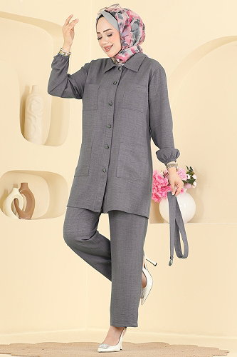 moda selvim طقم رمادي غامق 2190ORG1169 - Thumbnail