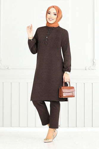 moda selvim طقم بني 22035UKB929-M - Thumbnail