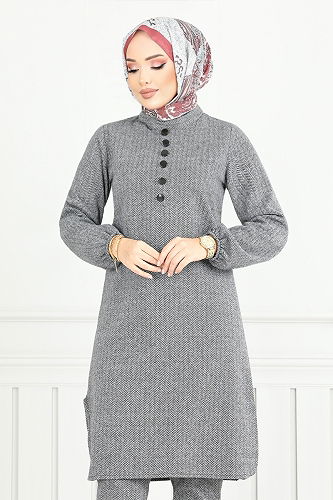 moda selvim طقم رمادي 22035UKB929-M - Thumbnail