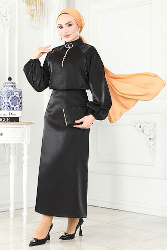 moda selvim طقم أسود 223OFR845 - Thumbnail