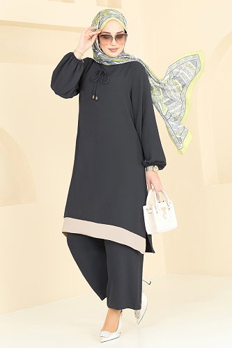 moda selvim طقم رمادي غامق 2252BLU797 - Thumbnail