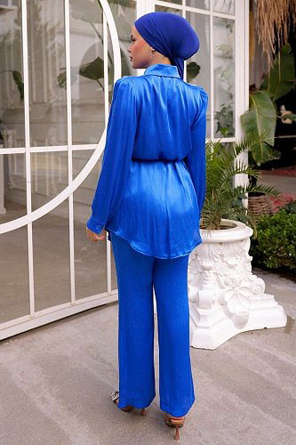 moda selvim طقم نيلي 228OFR845 - Thumbnail