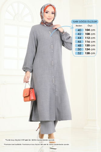 moda selvim طقم رمادي 23004UKB139 - Thumbnail