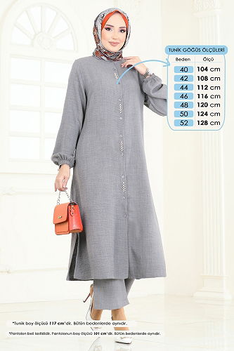 moda selvim طقم رمادي 23004UKB139 - Thumbnail