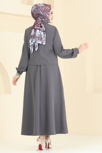 moda selvim طقم رمادي غامق 23005UKB139 - Thumbnail