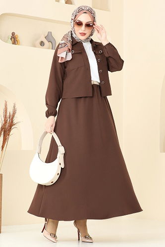 moda selvim طقم بني 23005UKB139 - Thumbnail