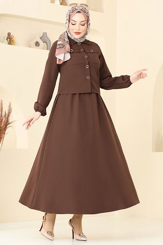 moda selvim طقم بني 23005UKB139 - Thumbnail