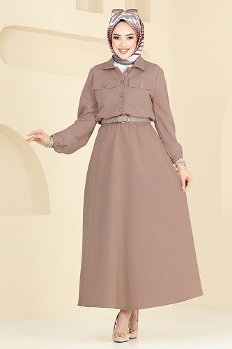 moda selvim طقم بيج غامق 23005UKB139 - Thumbnail