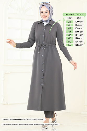 moda selvim طقم رمادي غامق 23009UKB139 - Thumbnail