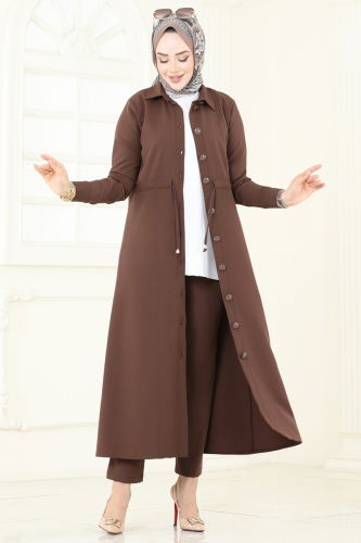 moda selvim طقم بني 23009UKB139 - Thumbnail