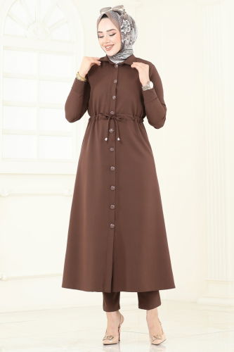 moda selvim طقم بني 23009UKB139 - Thumbnail