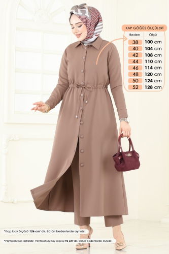 moda selvim طقم بيج غامق 23009UKB139 - Thumbnail