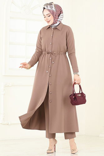 moda selvim طقم بيج غامق 23009UKB139 - Thumbnail