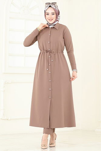 moda selvim طقم بيج غامق 23009UKB139 - Thumbnail