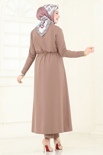 moda selvim طقم بيج غامق 23009UKB139 - Thumbnail