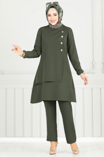 moda selvim طقم اخضر عفني 23012UKB139 - Thumbnail