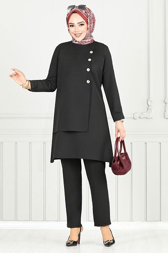 moda selvim طقم أسود 23012UKB929-M - Thumbnail