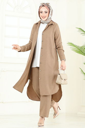 moda selvim طقم بيج غامق 23014UKB139 - Thumbnail