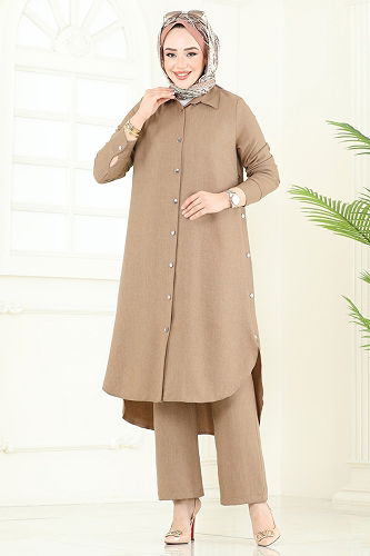 moda selvim طقم بيج غامق 23014UKB139 - Thumbnail