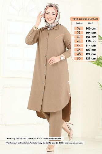 moda selvim طقم بيج غامق 23014UKB139 - Thumbnail