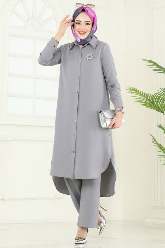 moda selvim طقم رمادي 23014UKB139 - Thumbnail