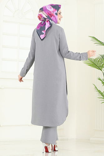 moda selvim طقم رمادي 23014UKB139 - Thumbnail