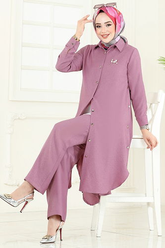 moda selvim طقم وردي 23014UKB139 - Thumbnail