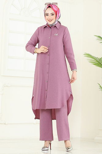 moda selvim طقم وردي 23014UKB139 - Thumbnail