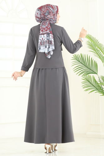 moda selvim طقم رمادي غامق 23015UKB139 - Thumbnail