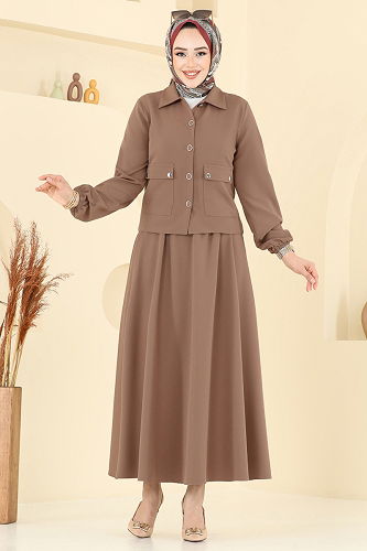 moda selvim طقم بيج غامق 23016UKB139 - Thumbnail