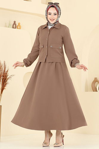 moda selvim طقم بيج غامق 23016UKB139 - Thumbnail