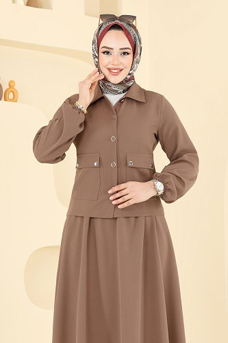 moda selvim طقم بيج غامق 23016UKB139 - Thumbnail