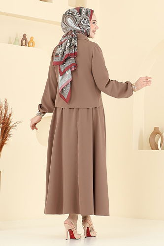 moda selvim طقم بيج غامق 23016UKB139 - Thumbnail