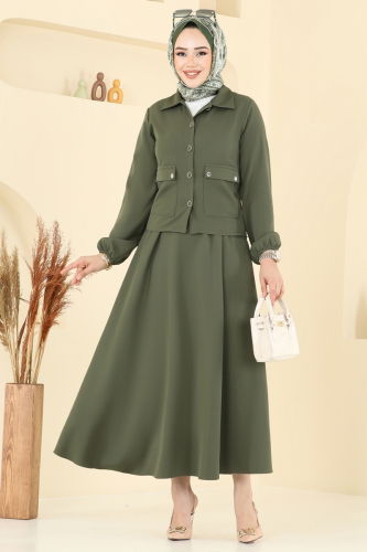 moda selvim طقم اخضر عفني 23016UKB139 - Thumbnail