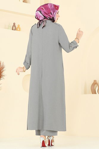 moda selvim طقم رمادي غامق 23017UKB139 - Thumbnail