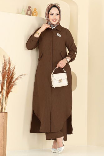 moda selvim طقم بني 23018UKB139 - Thumbnail