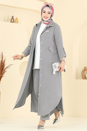 moda selvim طقم رمادي 23018UKB139 - Thumbnail