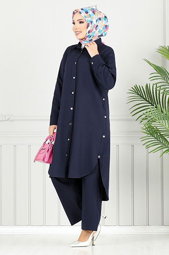 moda selvim طقم كحلي 23019UKB929-M - Thumbnail