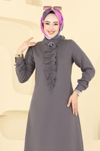 moda selvim طقم رمادي غامق 23020UKB139 - Thumbnail