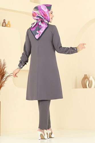 moda selvim طقم رمادي غامق 23020UKB139 - Thumbnail