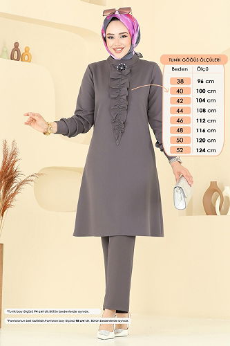 moda selvim طقم رمادي غامق 23020UKB139 - Thumbnail