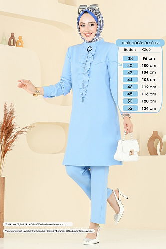 moda selvim طقم أزرق فاتح 23020UKB139 - Thumbnail