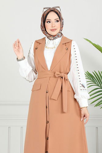 moda selvim طقم عسلي فاتح 23022UKB139 - Thumbnail