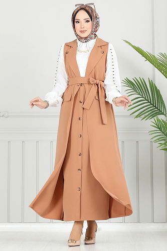 moda selvim طقم عسلي فاتح 23022UKB139 - Thumbnail